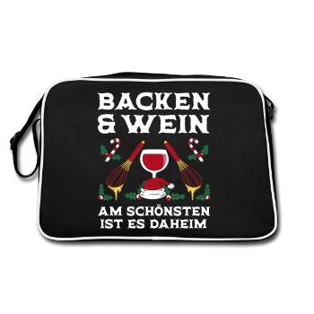 Weihnachten Backen Und Wein Daheim - Retro Tasche - Schwarz/Weiß - Hinten
