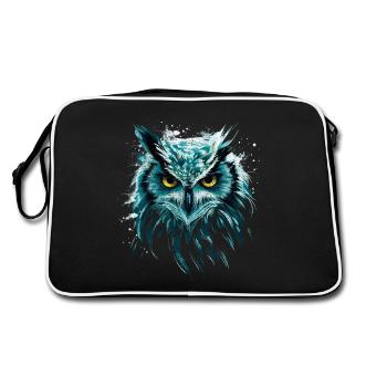 Eule Kunstwerk mit Grunge Effekt Türkis Eulen Fan - Retro Tasche - Schwarz/Weiß - Hinten