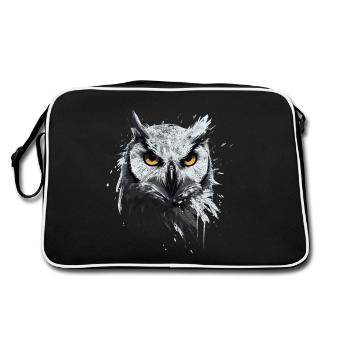 Eule - Kunstwerk mit Grunge Effekt für Eulen - Retro Tasche - Schwarz/Weiß - Hinten