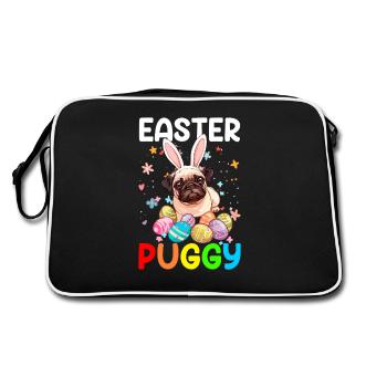 Pug easter eggs Hunting easter day - Retro Bag - black/white - Back