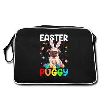 Pug easter eggs Hunting easter day - Retro Bag - black/white - Back