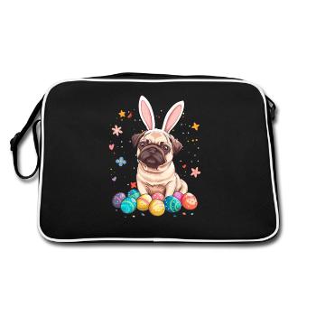 Pug easter eggs Hunting easter day - Retro Bag - black/white - Back