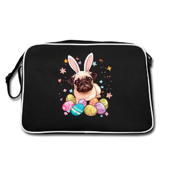Pug easter eggs Hunting easter day - Retro Bag - black/white - Back