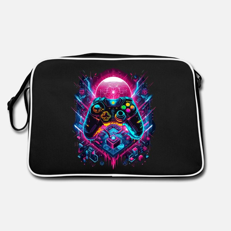 Vibrant Cyberpunk Gaming Controller Graphics Retro Bag