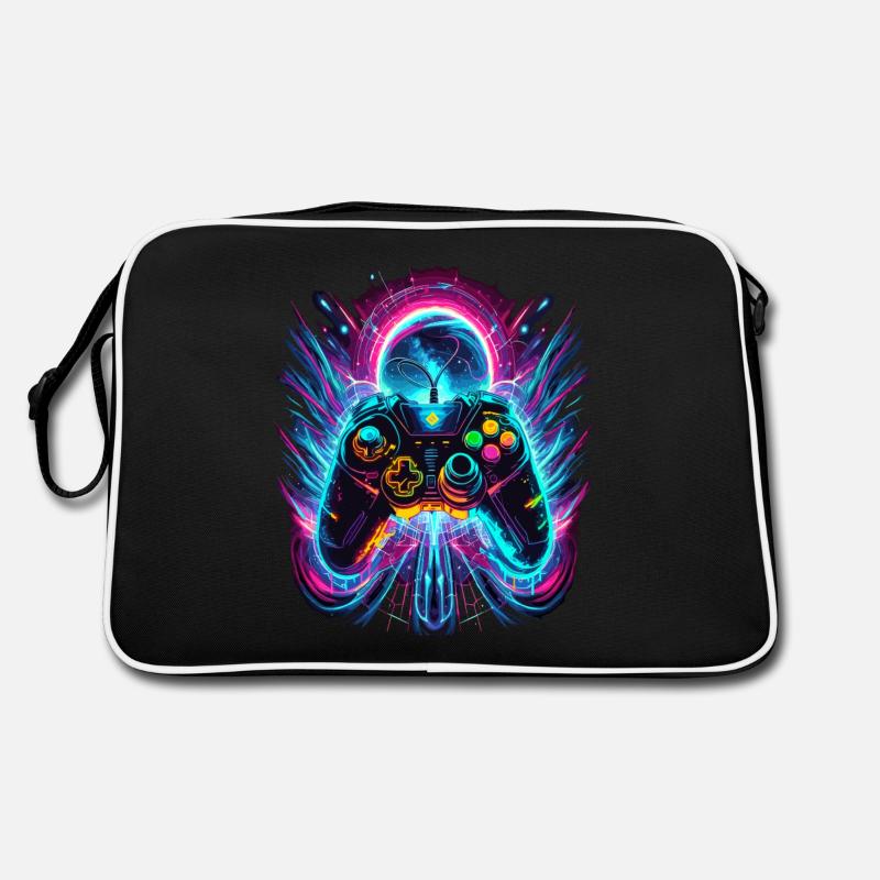 Vibrant Neonfarben Retro Gaming Controller - Retro Tasche - Schwarz/Weiß