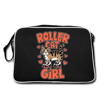 Roller Cat Girl Skating Girl Roller Skates Gift - Retro Bag - black/white - Back