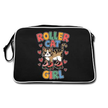 Roller Cat Girl Skating Girl Roller Skates Gift - Retro Bag - black/white - Back