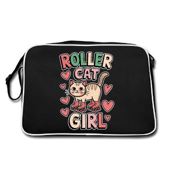 Roller Cat Girl Skating Girl Roller Skates Gift - Retro Bag - black/white - Back