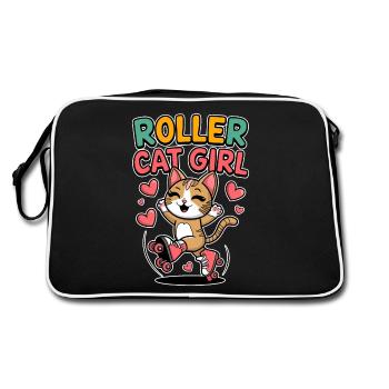 Roller Cat Girl Skating Girl Roller Skates Gift - Retro Bag - black/white - Back