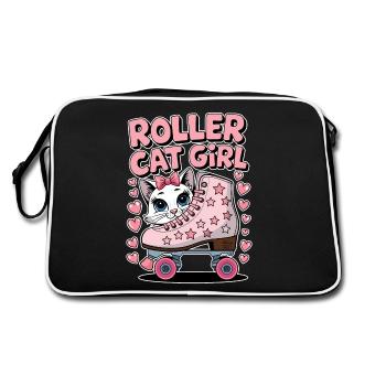 Roller Cat Girl Skating Girl Roller Skates Gift - Retro Bag - black/white - Back