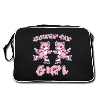 Roller Cat Girl Skaten Mädchen Rollschuhe Geschenk - Retro Tasche - Schwarz/Weiß - Hinten