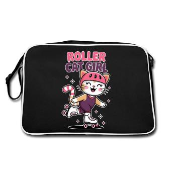Roller Cat Girl Skating Girl Roller Skates Gift - Retro Bag - black/white - Back