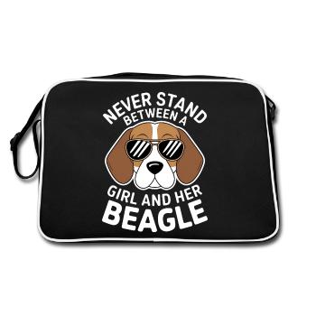 Beagle Mädchen Hunde Lustiges Beagle Geschenk - Retro Tasche - Schwarz/Weiß - Hinten