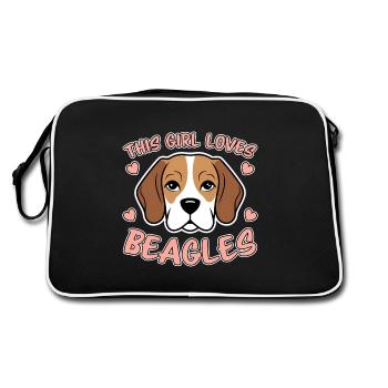 Beagle Mädchen Hunde Lustiges Beagle Geschenk - Retro Tasche - Schwarz/Weiß - Hinten