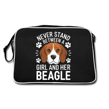 Beagle Mädchen Hunde Lustiges Beagle Geschenk - Retro Tasche - Schwarz/Weiß - Hinten