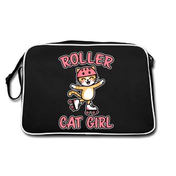 Roller Cat Girl Skating Girl Roller Skates Gift - Retro Bag - black/white - Back