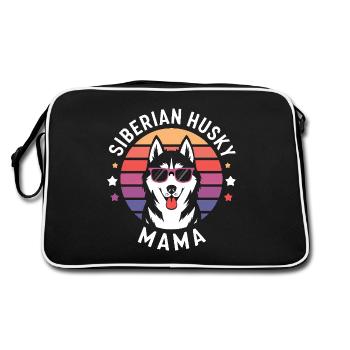 Siberian Husky Spruch Siberian Huskies Geschenk - Retro Tasche - Schwarz/Weiß - Hinten