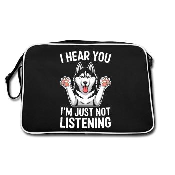 Siberian Husky Spruch Siberian Huskies Geschenk - Retro Tasche - Schwarz/Weiß - Hinten