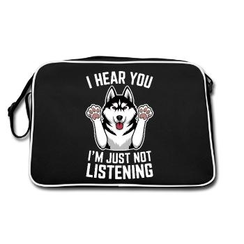 Siberian Husky Spruch Siberian Huskies Geschenk - Retro Tasche - Schwarz/Weiß - Hinten