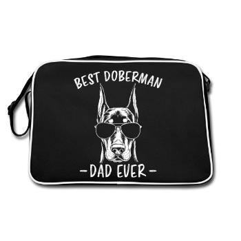 Dobermann Spruch Papa Lustiges Dobermann Geschenk - Retro Tasche - Schwarz/Weiß - Hinten