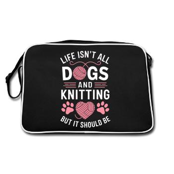 Knitting Saying Dogs Funny Knitting Gift - Retro Bag - black/white - Back