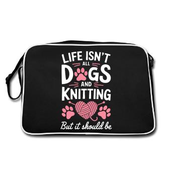 Knitting Saying Dogs Funny Knitting Gift - Retro Bag - black/white - Back