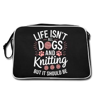 Knitting Saying Dogs Funny Knitting Gift - Retro Bag - black/white - Back
