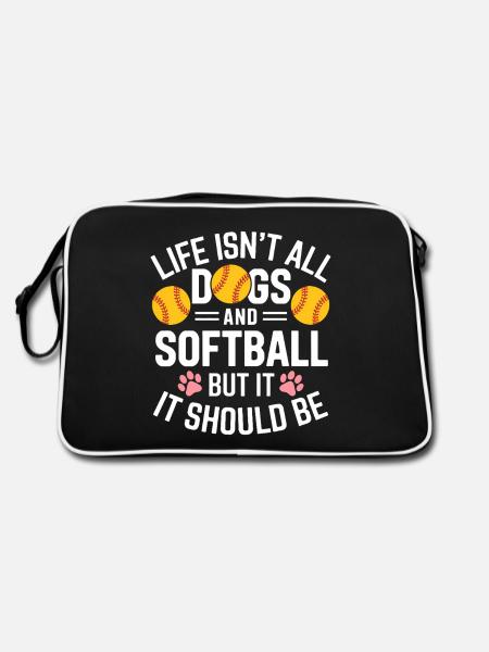 Softball Saying Dogs Funny Softball Gift - Retro Bag - black/white - Back
