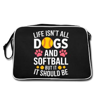 Softball Saying Dogs Funny Softball Gift - Retro Bag - black/white - Back