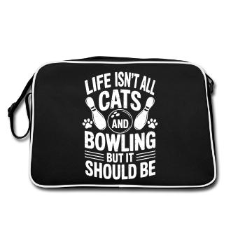 Bowling Spruch Katzen Lustiges Bowling Geschenk - Retro Tasche - Schwarz/Weiß - Hinten