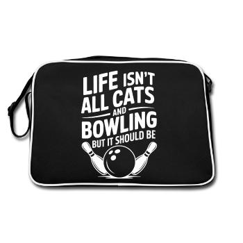 Bowling Spruch Katzen Lustiges Bowling Geschenk - Retro Tasche - Schwarz/Weiß - Hinten