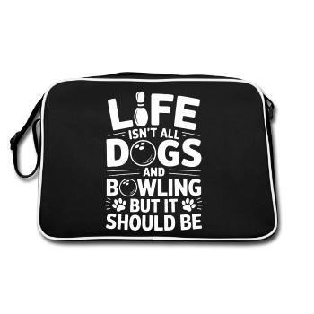 Bowling Spruch Hunde Lustiges Bowling Geschenk - Retro Tasche - Schwarz/Weiß - Hinten