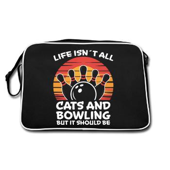 Bowling Spruch Katzen Lustiges Bowling Geschenk - Retro Tasche - Schwarz/Weiß - Hinten