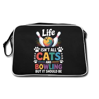 Bowling Spruch Katzen Lustiges Bowling Geschenk - Retro Tasche - Schwarz/Weiß - Hinten