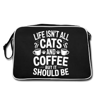 Kaffee Spruch Katzen Lustiges Kaffee Geschenk - Retro Tasche - Schwarz/Weiß - Hinten