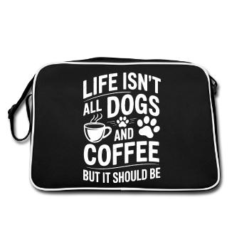Kaffee Spruch Hunde Lustiges Kaffee Geschenk - Retro Tasche - Schwarz/Weiß - Hinten
