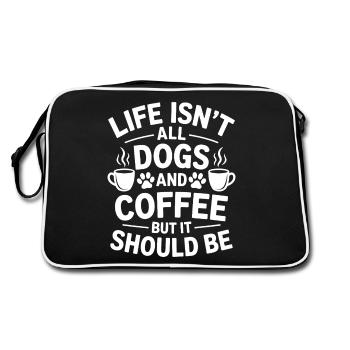 Kaffee Spruch Hunde Lustiges Kaffee Geschenk - Retro Tasche - Schwarz/Weiß - Hinten