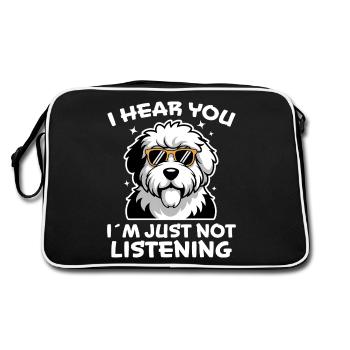 Vieux chien de berger anglais disant blague chien de berger cadeau - Sac Retro - noir/blanc - Dos