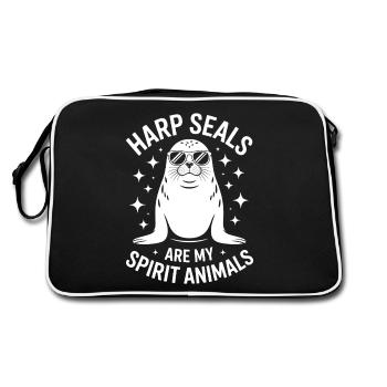 Robben Spruch Seehund Lustige Sattelrobbe Geschenk - Retro Tasche - Schwarz/Weiß - Hinten