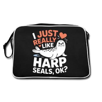 Robben Spruch Seehund Lustige Sattelrobbe Geschenk - Retro Tasche - Schwarz/Weiß - Hinten
