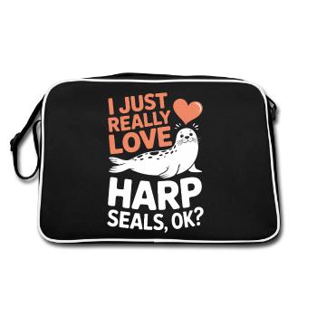 Robben Spruch Seehund Lustige Sattelrobbe Geschenk - Retro Tasche - Schwarz/Weiß - Hinten