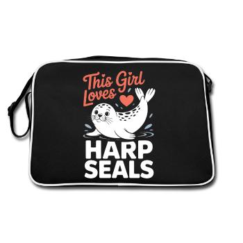 Robben Spruch Seehund Lustige Sattelrobbe Geschenk - Retro Tasche - Schwarz/Weiß - Hinten