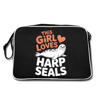 Robben Spruch Seehund Lustige Sattelrobbe Geschenk - Retro Tasche - Schwarz/Weiß - Hinten