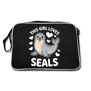 Robben Spruch Seehund Lustige Sattelrobbe Geschenk - Retro Tasche - Schwarz/Weiß - Hinten
