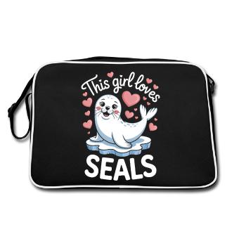 Robben Spruch Seehund Lustige Sattelrobbe Geschenk - Retro Tasche - Schwarz/Weiß - Hinten