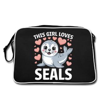 Robben Spruch Seehund Lustige Sattelrobbe Geschenk - Retro Tasche - Schwarz/Weiß - Hinten