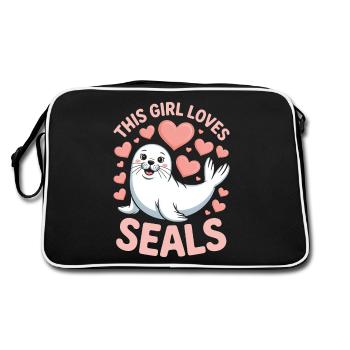 Robben Spruch Seehund Lustige Sattelrobbe Geschenk - Retro Tasche - Schwarz/Weiß - Hinten