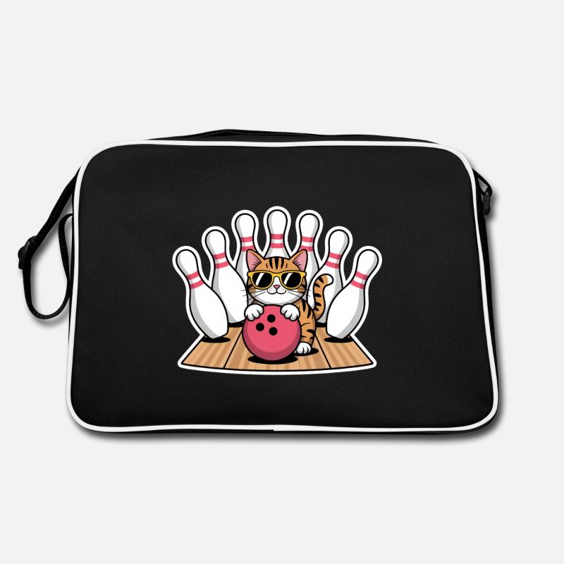Bowling Spruch Katzen Lustiges Bowling Geschenk - Retro Tasche - Schwarz/Weiß