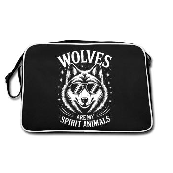 Wolf Spruch Wölfe Sprüche Lustiges Wolf Geschenk - Retro Tasche - Schwarz/Weiß - Hinten