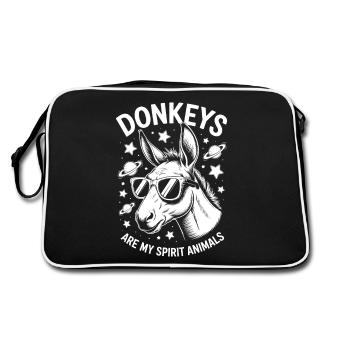 Esel Spruch Esel Lustiges Esel Geschenk - Retro Tasche - Schwarz/Weiß - Hinten